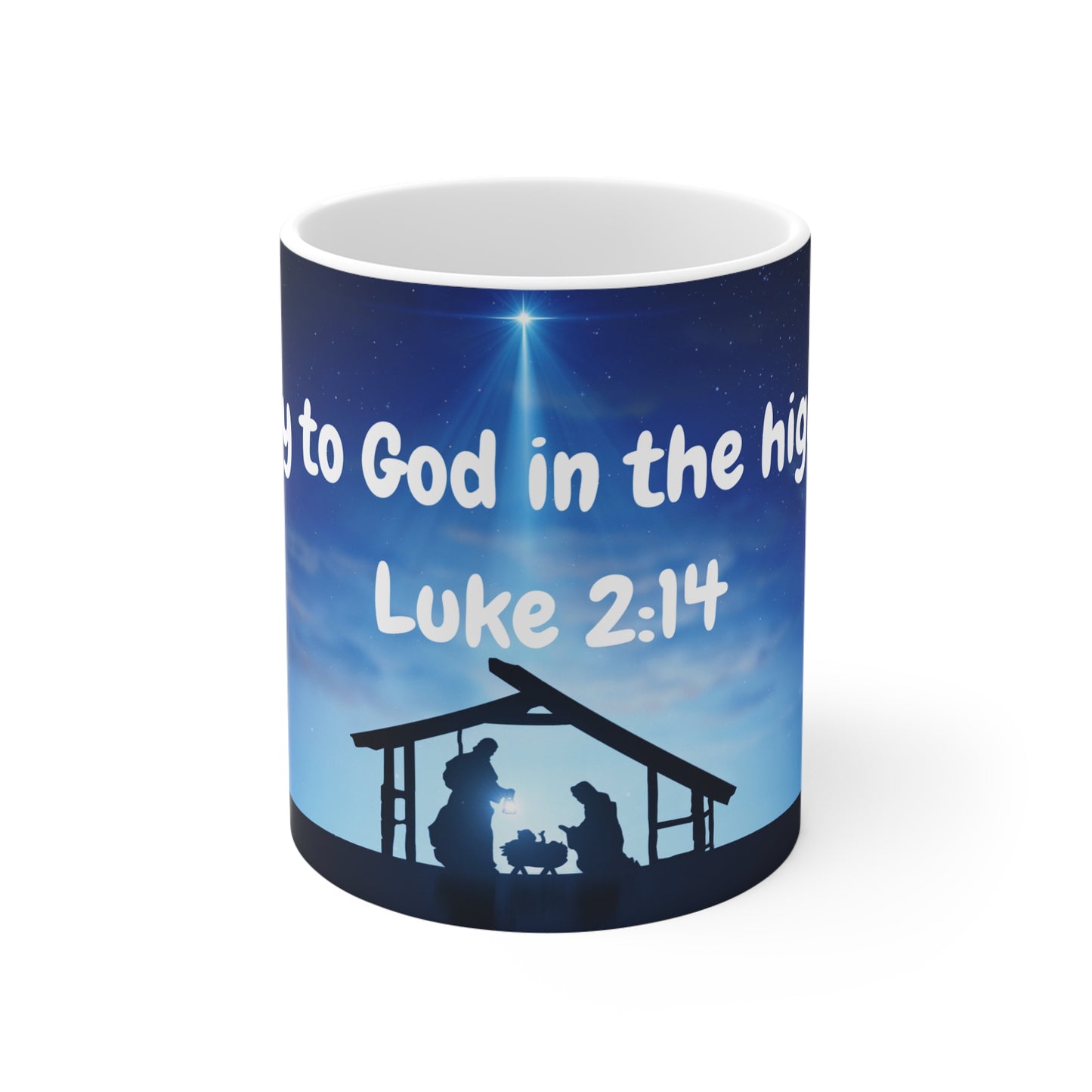 Nativity Scene Christmas Mug – “Glory to God” Luke 2:14 – 11oz White Ceramic - Journey with Jazzy