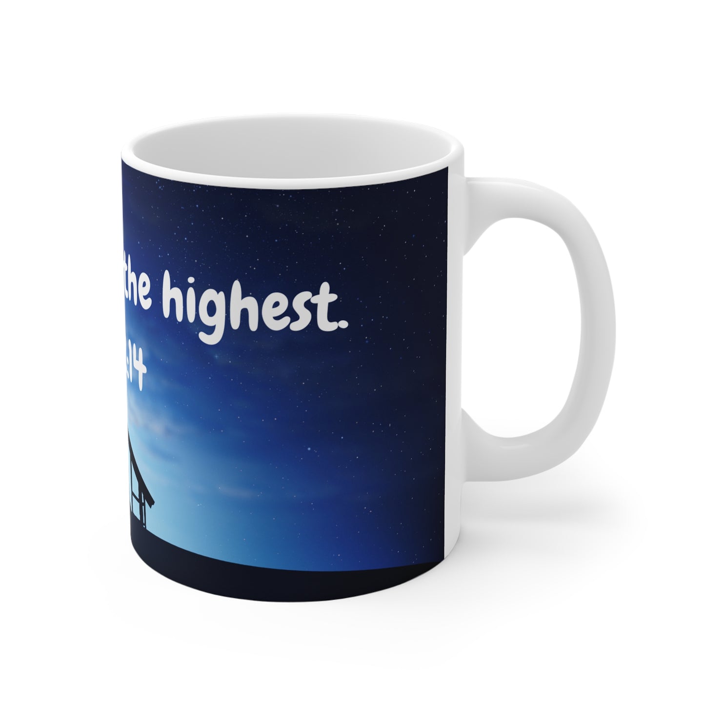 Nativity Scene Christmas Mug – “Glory to God” Luke 2:14 – 11oz White Ceramic - Journey with Jazzy