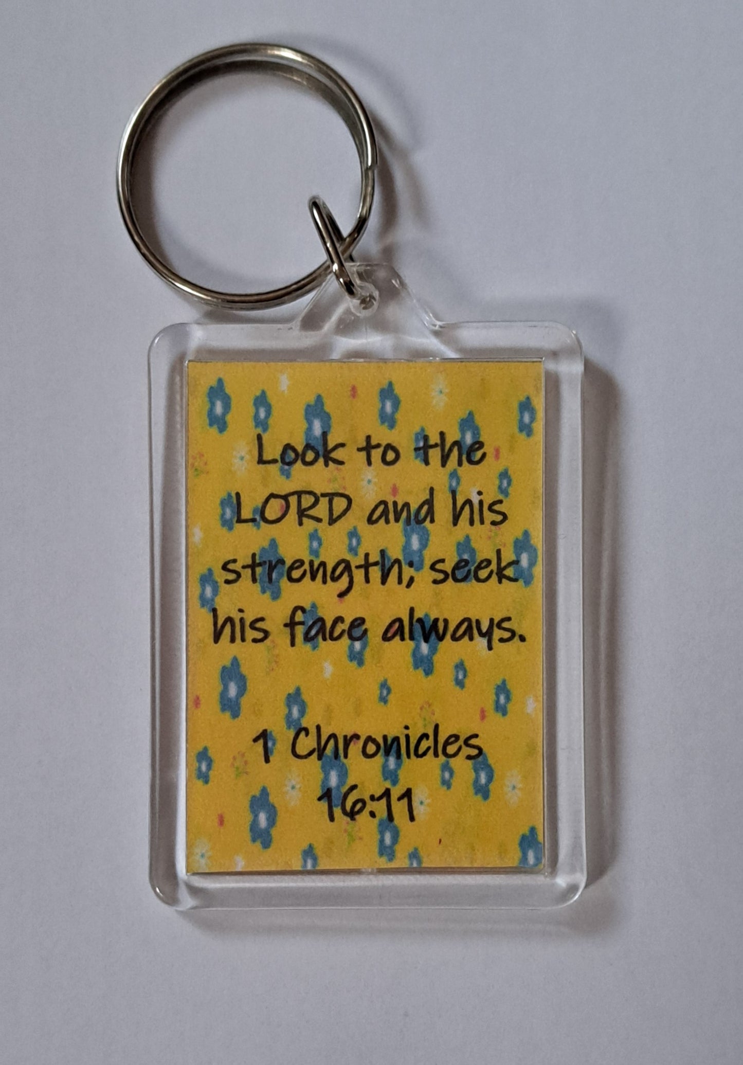 Keyring with Bible Verse from 1 Chronicles 16:11 - Journey with Jazzy
