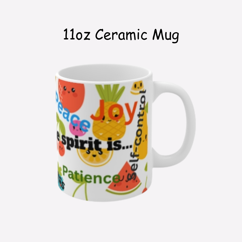 Fruit of the Spirit Mug – 11oz Christian Coffee Cup, Bible Verse Inspirational Gift, White Ceramic