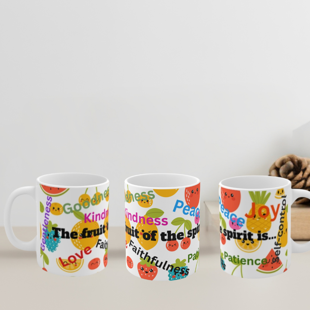 Fruit of the Spirit Mug – 11oz Christian Coffee Cup, Bible Verse Inspirational Gift, White Ceramic