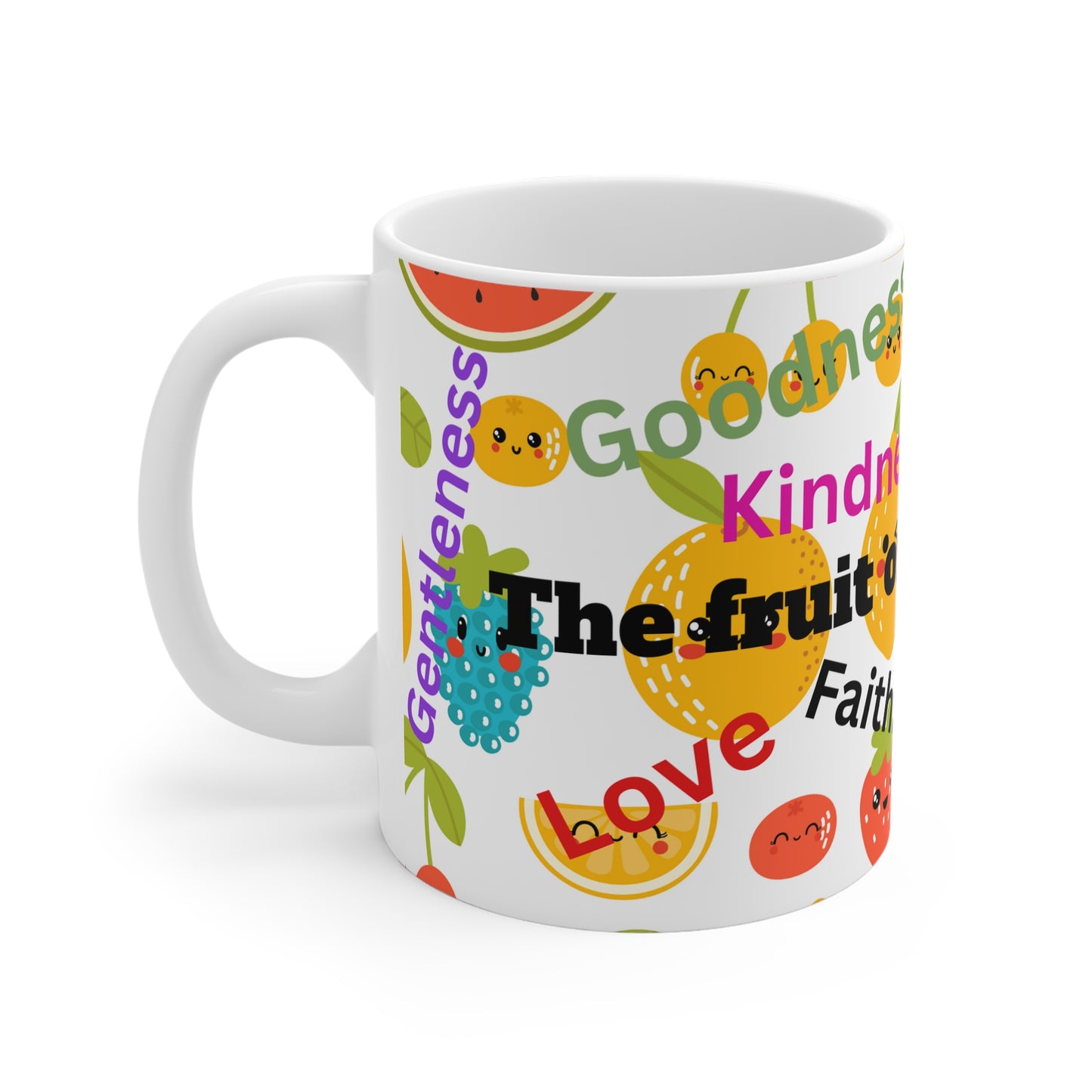 Fruit of the Spirit Mug – 11oz Christian Coffee Cup, Bible Verse Inspirational Gift, White Ceramic