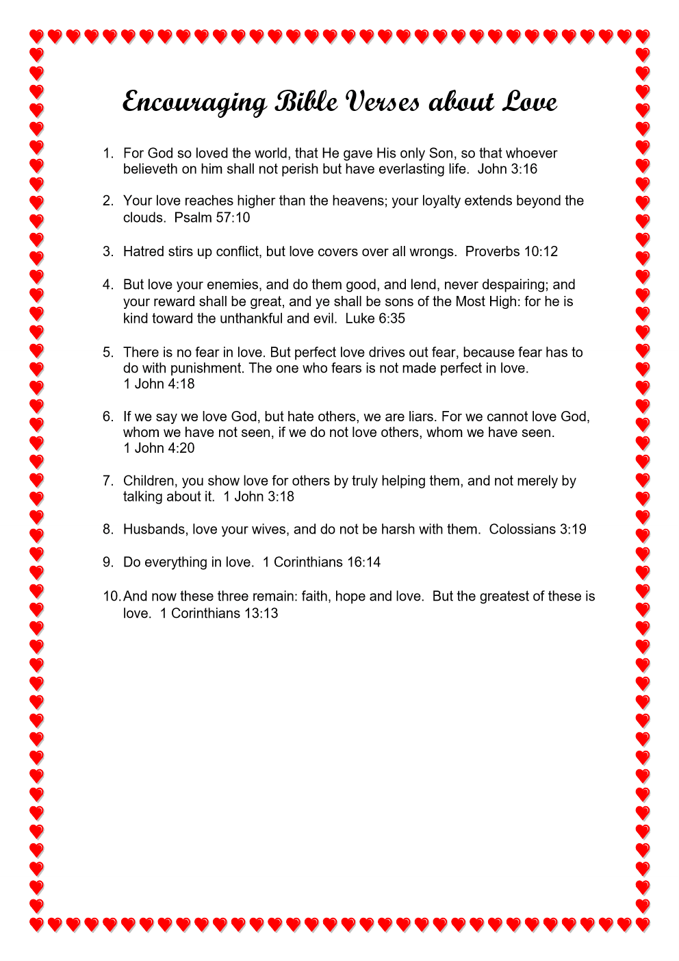 A4 Bible Verses Print - 10 Bible Verses about Love - Journey with Jazzy