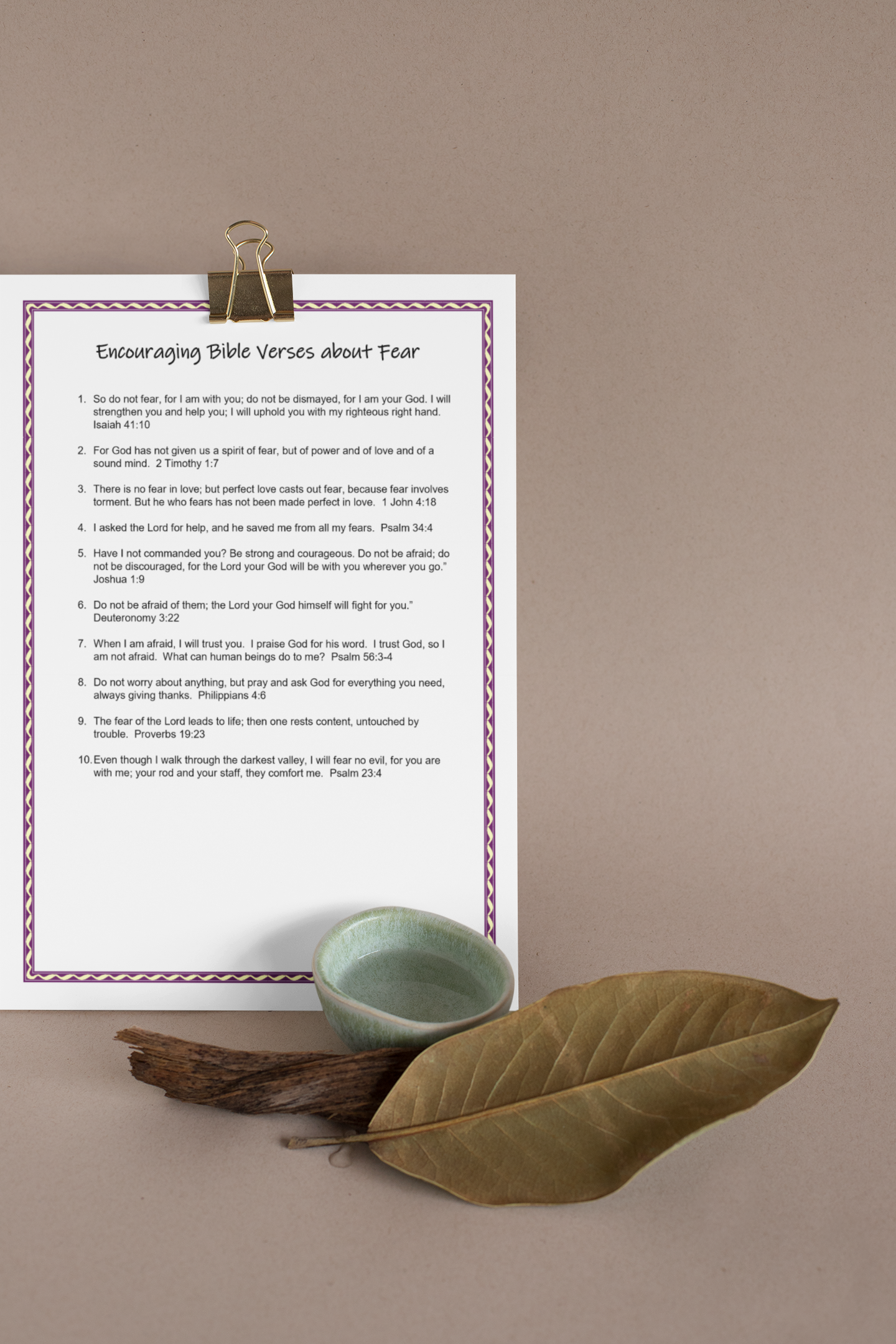 A4 Bible Verses Print - 10 Reassuring Scriptures About Fear - Journey with Jazzy