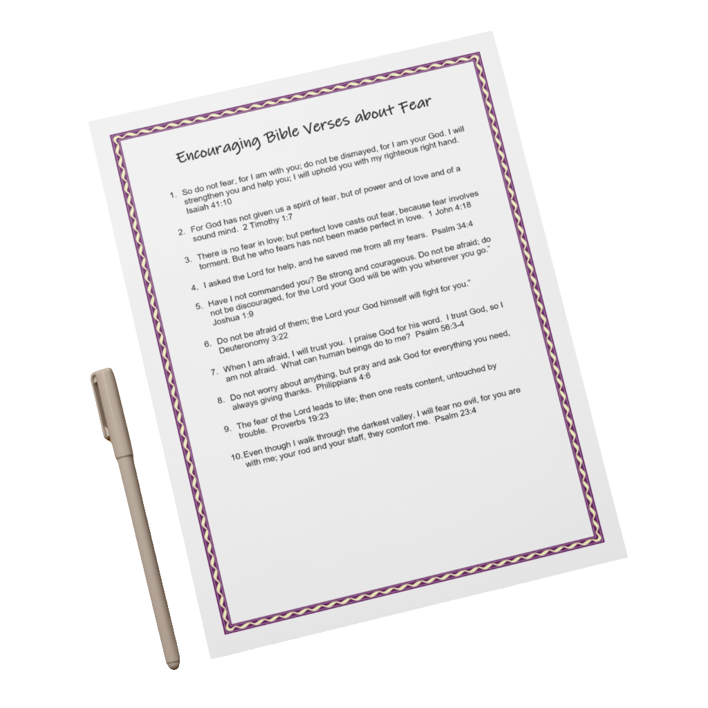 A4 Bible Verses Print - 10 Reassuring Scriptures About Fear - Journey with Jazzy