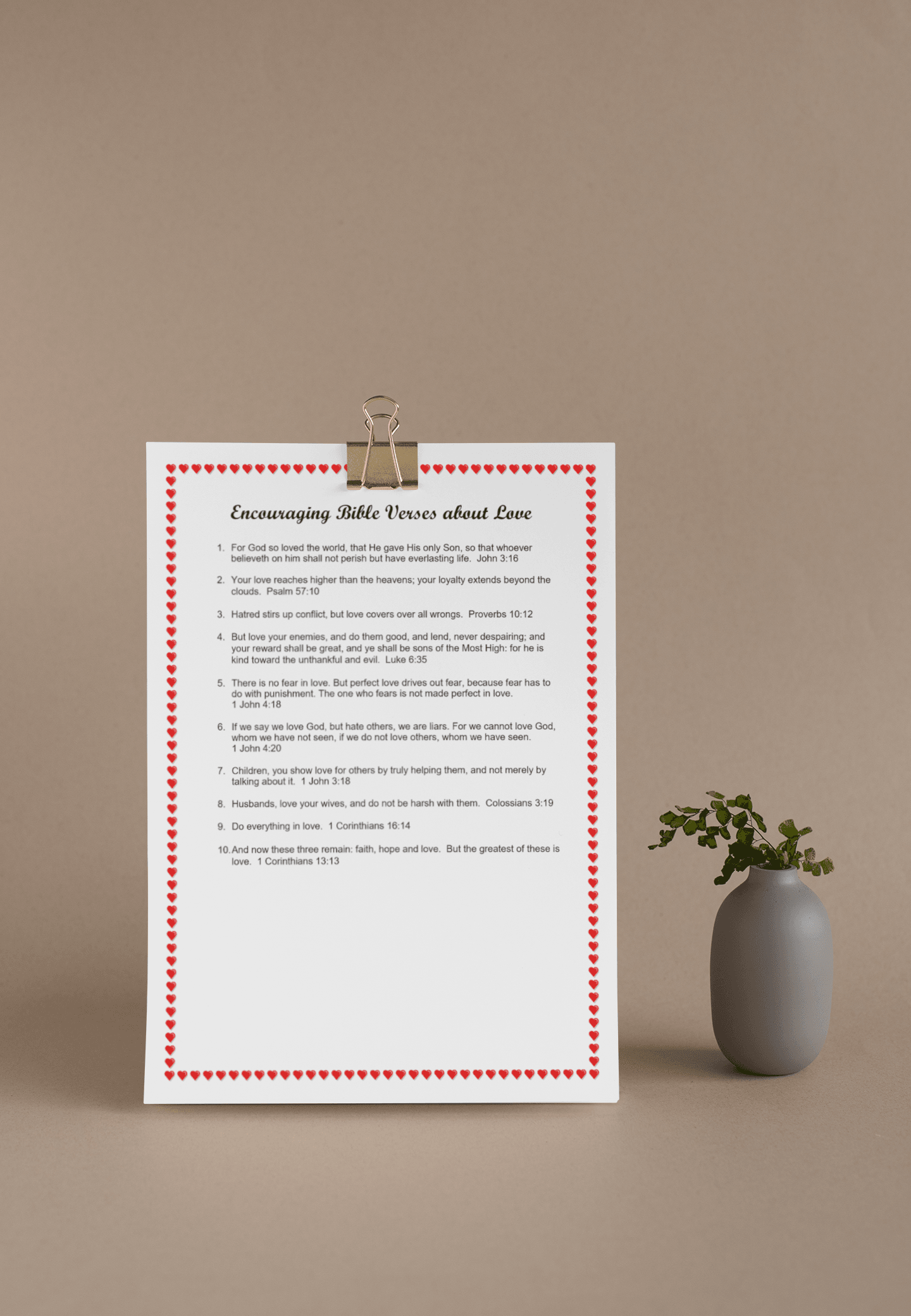 A4 Bible Verses Print - 10 Bible Verses about Love - Journey with Jazzy