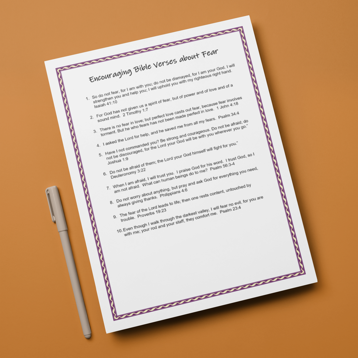 A4 Bible Verses Print - 10 Reassuring Scriptures About Fear - Journey with Jazzy