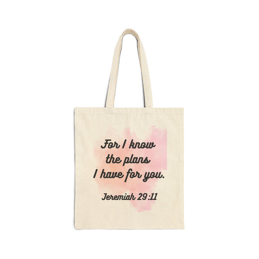 Inspirational Quote Cotton Canvas Tote Bag, Bible Verse Tote, Jeremiah 29:11 Bag, Motivational Gift, Everyday Shopping Bag - Journey with Jazzy