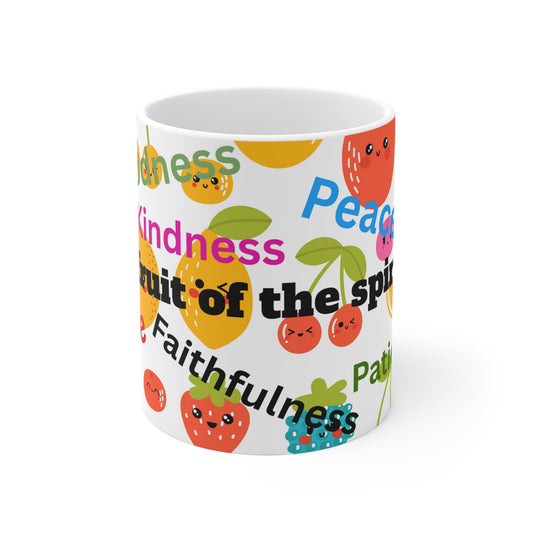Fruit of the Spirit Mug – 11oz Christian Coffee Cup, Bible Verse Inspirational Gift, White Ceramic