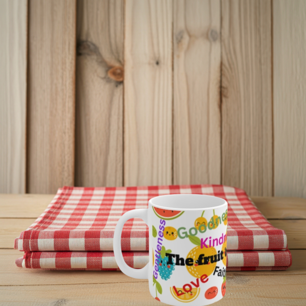 Fruit of the Spirit Mug – 11oz Christian Coffee Cup, Bible Verse Inspirational Gift, White Ceramic