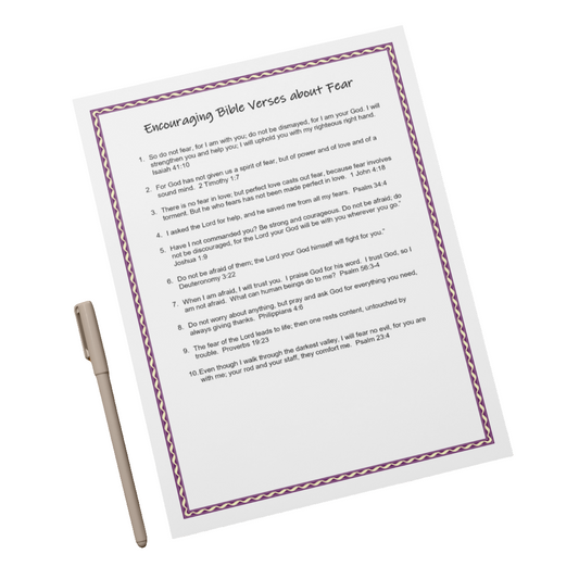 A4 Bible Verses Print - 10 Reassuring Scriptures About Fear - Journey with Jazzy